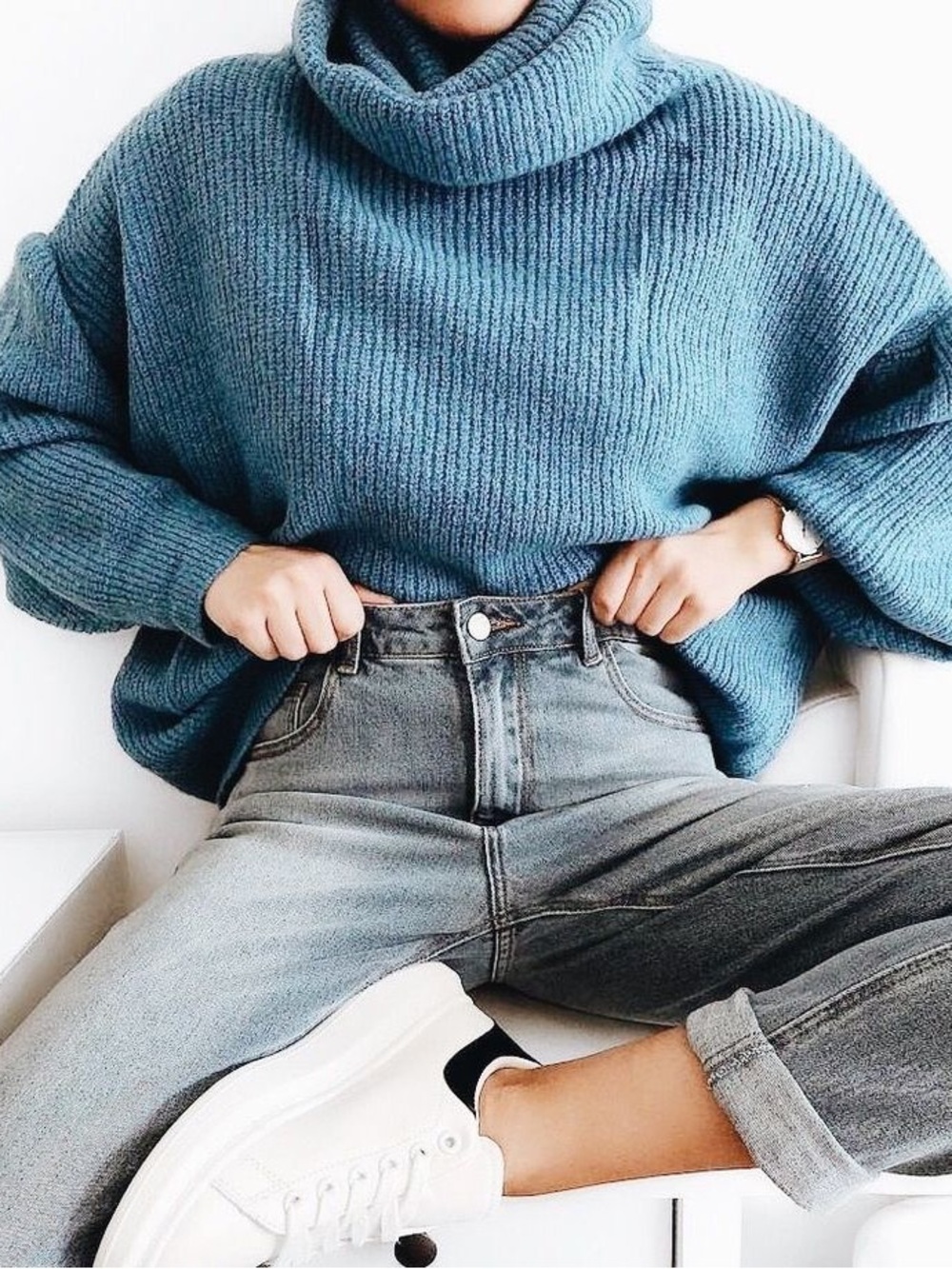 Abercrombie & Fitch Dusty Blue Chunky Turtleneck Sweater